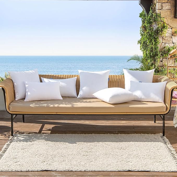 MIULEE Pack of 2 22x22 Outdoor Pillow Inserts, Outdoor Throw Pillows Water-Resistant Decorative Premium Square Pillow Stuffer Sham for Porch Swing Couch Sofa Cushion Patio Furniture