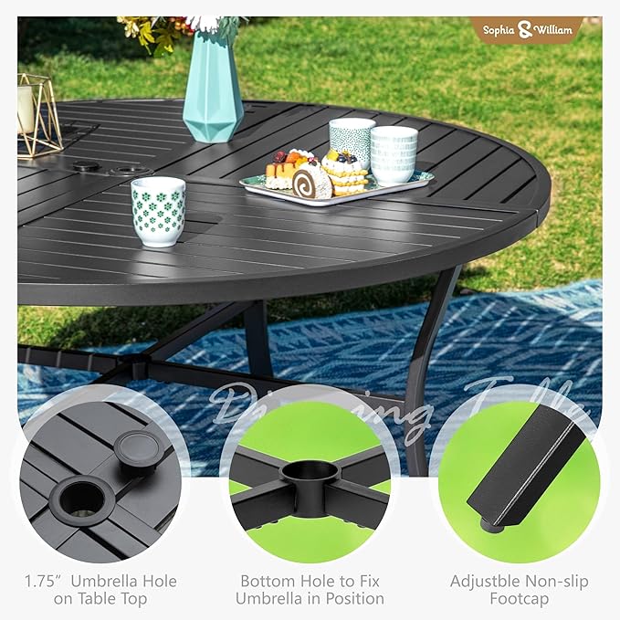 Sophia & William Outdoor Dining Set Patio Dining Set for 6 Round Patio Table and Chairs Set 7 Pieces Patio Set with Swivel Patio Chairs 54" Metal Table for Garden Pool All Weather Blue