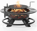 47 Inch Heavy Duty Steel Fire Pit with Grill, Large Outdoor Fire Pits for Outside Wood Burning, BBQ
