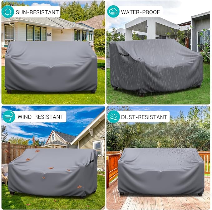 Patio Sofa Cover Waterproof - Heavy Duty 2-Seater Outdoor Couch Cover, Patio Furniture Covers with Air Vent and Handles, 60" L ×34" D×30" H, Gray