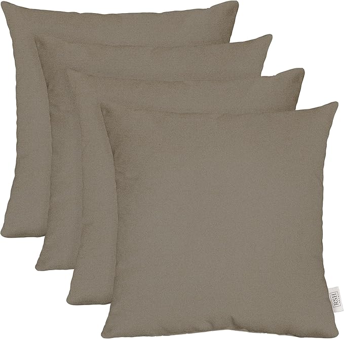 RSH DECOR: Sunbrella Square Throw Pillows Set of 4 | 24" x 24" | Water and Fade-Resistant Performance Fabric | Outdoor Pillow Covers with Down-Alternative Inserts | Made in USA (Cast Shale Brown)
