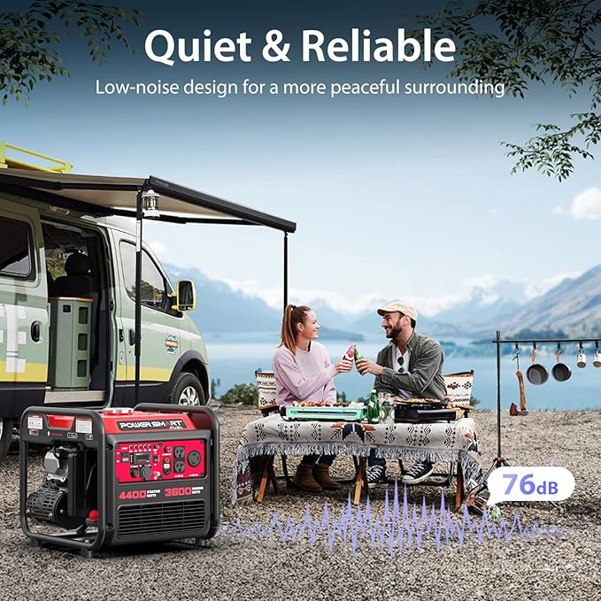 4400-Watt Portable Inverter Generator, PowerSmart Gas Powered, CO-Sensor, Lightweight & Quiet for Home Use and Emergency Backup, Camping, EPA Compliant