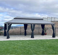 PURPLE LEAF 12' x 24' Outdoor Hardtop Gazebo with Netting and Curtains Galvanized Steel Double Roof and Aluminum Frames Permanent Wind Resistance Pavilion Gazebo for Patio Deck Garden, Light Grey