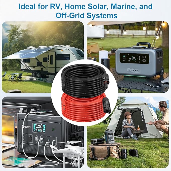 XRDS -RF Solar Extension Cable 10AWG, 6FT Red & Black Solar Panel Wire with Solar Connectors, PV Wire with Disconnect Wrenches & Extra Male/Female Connectors for RV, Camper, Inverter, Off-Grid System