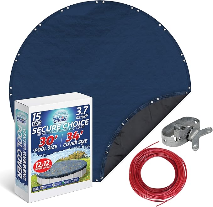 Winter Swimming Pool Cover for 30 ft Aboveground Round Pool Size, Secure Choice Series, Solid Material, Color - Cobalt Blue, Pool Cover Choice 2730-4CHOICE