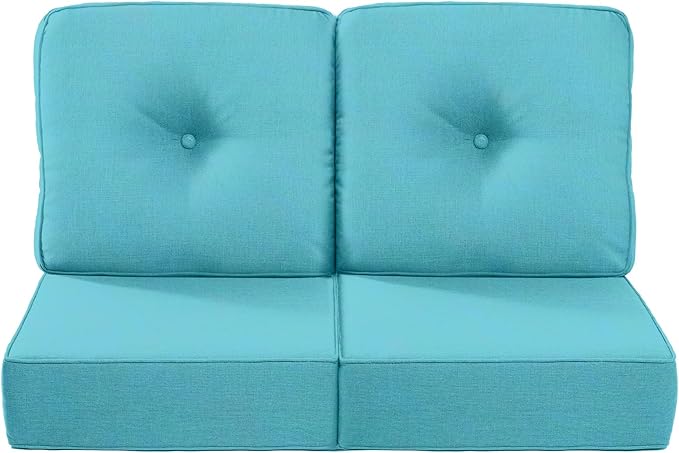 Luxury 22x24/22x25 6-Inch Outdoor Seat Cushions - Set of 2 Water Repellent Patio Chair Cushion for Porch Rattan Dining Rocker Glider Chairs Loveseat Couch Sectional Sofa - Turquoise