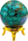 Amazing Gemstone Chrysocolla Shattuckite Crystal Ball with Stand - 2 Inches Crystal Sphere Meditation Balls for Witchcraft and Decorative Balls