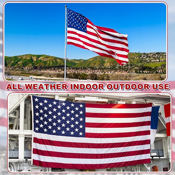American Flag 5x8 ft for Outside, Tearproof Super Tough Series, Heavy Duty Spun Polyester, All Weather US Flag High Wind with Embroidered Stars, Brass Grommets, Ultra Durable USA Flags for Outdoor