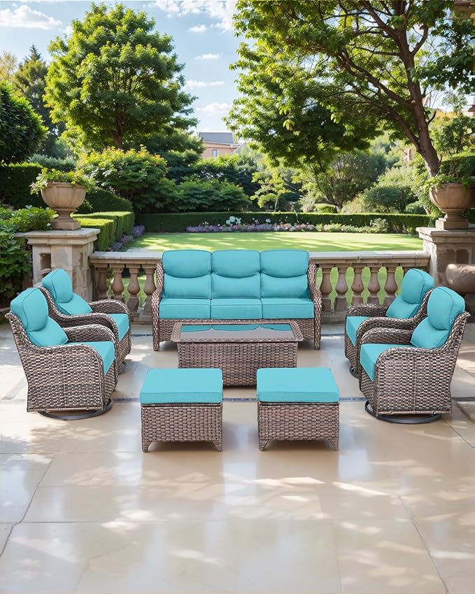 Luxury 24x24x6 Inch Smile Outdoor Cushions for Patio 5 Piece Set - Set of 5 Zippered Outside Pillows for Wicker Dining Rocking Glider Loveseat Couch Sectional Sofa - Turquoise