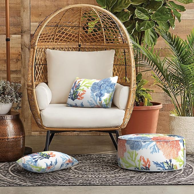 LVTXIII 12×20 Inch Outdoor Lumbar Pillows, Pack of 2 Water Repellent Lumbar Pillow with Inserts, Fluffy Decorative Garden Lumbar Cushions for Home Patio Coach Sofa Use, Coral Multi