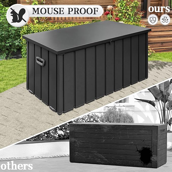 Domi 120-Gallon Outdoor Storage Box – Waterproof, Lockable Storage Cabinet for Patio Furniture, Garden Tools & Pool Supplies – Large Metal Storage for Cushions, Toys & More