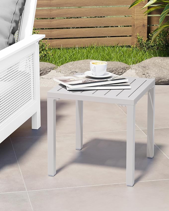 Crestlive Products Aluminum Outdoor Side Table Set of 2, Pool Lounge Chair Side Table, Weather Resistant Small Square Coffee End Table for Patio, Yard, Garden, Porch, Deck, Outdoor