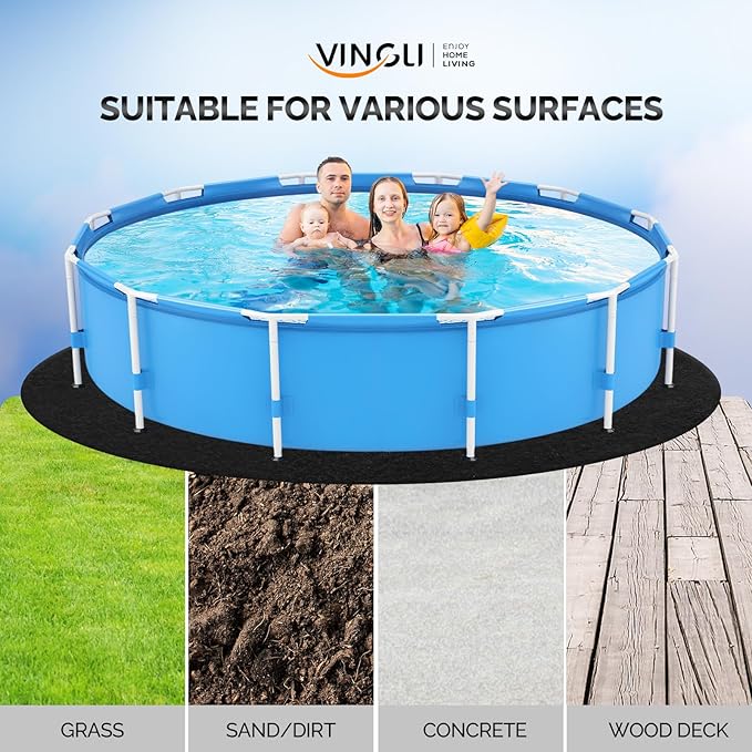 VINGLI 15 FT Round Pool Liner Pad for Above Ground Swimming Pools, Extra Thick Swimming Pool Liner, Prevent Punctures, Weed Barrier, Black