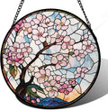 Stained Glass Window Hanging - Cherry Blossoms Suncatcher for Door Garden Home Decor Pink Flowers Sun Catcher Christmas Birthday for Friend Lovers Women Mom Nana 9.8 in