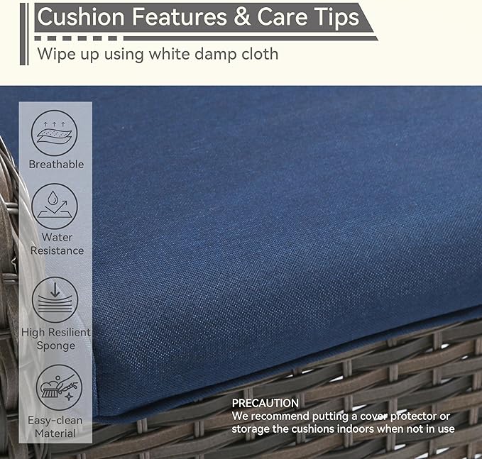 Outdoor Swivel Rocker Patio Chair - 360 Degree Patio Swivel Glider Chair with 3.5" Premium Olefin Fabric Cushions(Mixed Grey/Blue)