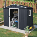 8x4 ft Outdoor Metal Storage Shed with Floor Foundation and Window, Lockable Galvanized Steel Tool Shed with Sliding Door and Air Vent, Waterproof Garden Storage House for Backyard, Patio