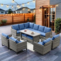 HUMMUH 9 Piece Patio Furniture PE Wicker 6-Seater Outdoor Sectional Sofa with Dinning Table Patio Swivel Chairs and Outdoor Chairs for Porch,Garden,Backyard,Deck