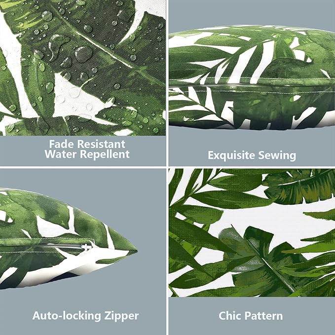 LVTXIII Outdoor Throw Pillow Covers 16 x 16 Inch, Covers ONLY Modern Cute Pattern Decorative Square Toss Pillow Case Pack of 2 for Home Patio Garden Sofa Bed Furniture, Palm Green