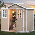 DWVO 6x4.4 FT Outdoor Storage Shed, Plastic Garden Tool Shed with 2 Windows, Double-Wall Outside Shed for Lawn Mower, Garden Tool for Backyard, Patio, Lawn, Lockable, Beige