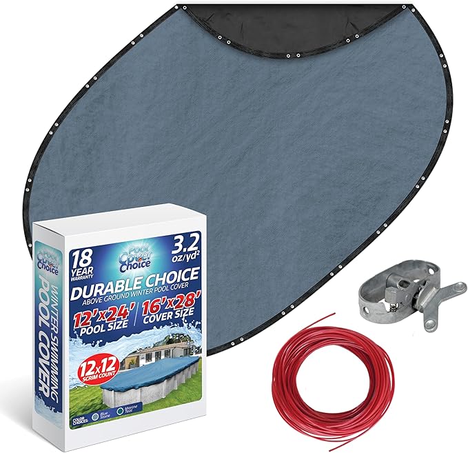 Winter Swimming Pool Cover for 12 ft x 24 ft Aboveground Oval Pool Size, Durable Choice Series, Solid Material, Color - Blue Stone, Pool Cover Choice 341224-4CHOICE