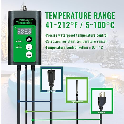 3000W 240V Fully Submersible Water Heater for Bathtub & Inflatable Pool – Portable Immersion Electric Heater with GFCI & Thermostat for Baptistry, Bucket, Above Ground Pool and Hot Tub