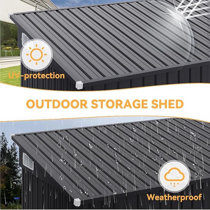 Aoxun 7.5'x4' Triple Door Shed Outdoor Storage Shed with Three Lockable Door for Easily Accessing Metal Storage Cabinet with Slopping Roof for Tools Bicycles Storage for Garden, Backyards (Black)