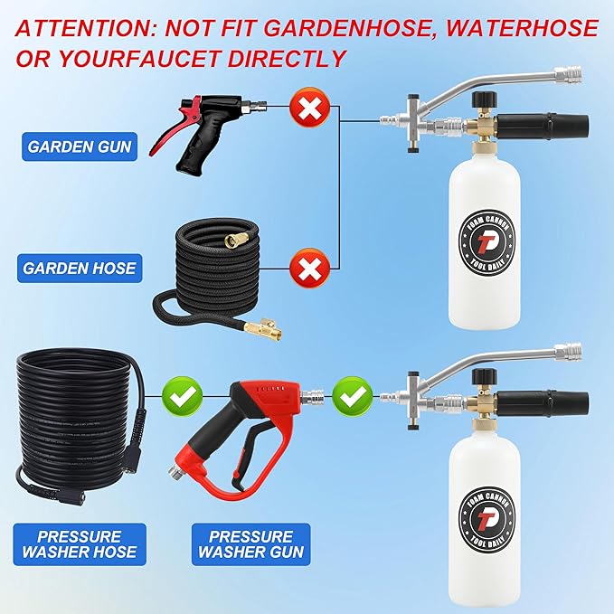 Tool Daily Foam Cannon with Dual Connector Accessory, 1/4 Inch Quick Connector, 5 Pressure Washer Nozzle Tips, 1 Liter