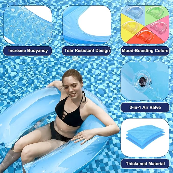 3 Pack Pool Floats Adult, PuppyuWill Minimalist Design Pool Chair Float, 46"X36" Mood-Boosting Colors, Drifter, Chair, Hammock 3-in-1 Inflatable Pool Toys for Pool Party, Lake, River, Sea, Outdoor