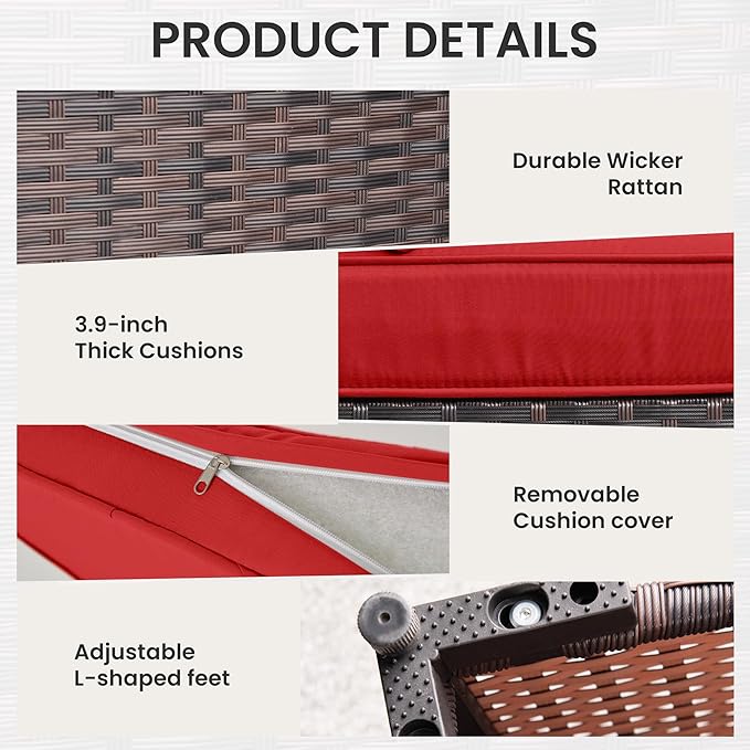 11 Pieces Outdoor Patio Furniture Set Outdoor Furniture Patio Sectional Sofa Conversation Sets w/ETL Approved 45" Gas Outdoor Fire Table & Coffee Table, Swivel Rocking Chair (Red)