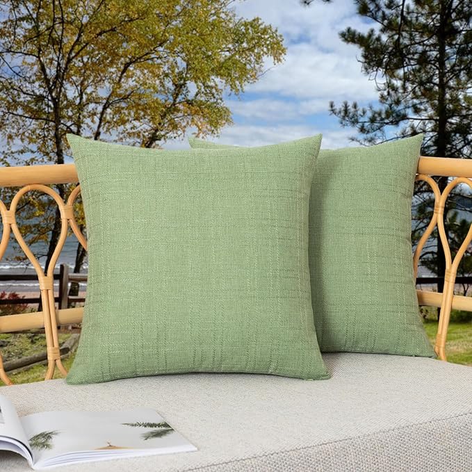 Kevin Textile Pack of 2 Outdoor Waterproof Pillow Covers Spring Decorative Farmhouse Throw Pillow Covers Couch Pillow Covers Spring for Patio Tent Bed Sofa Living Room 18x18 Inch Sage Green