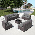 Outdoor Patio Furniture Set, 9 Pieces Outdoor Furniture All Weather Patio Sectional Sofa PE Wicker Modular Conversation Sets with Coffee Table,8 Chairs & Seat Clips(Grey)