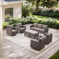 Rilyson Wicker Outdoor Patio Furniture Set - 8 Piece Patio Conversation Set with 4 Swivel Rocker Chairs,2 Rattan Ottoman,1 Couch and 1 Metal Coffee Table for Outside Porch Deck Backyard(Brown/Grey)