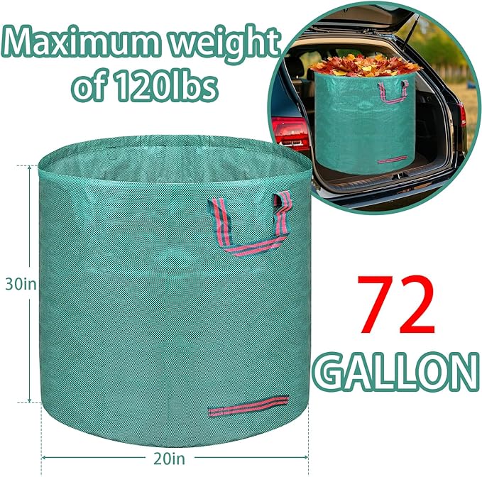 Reusable yard waste bags. 72-gallon large leaf bags(2-pack) Heavy-duty yard garden bag. Leaf bags with 4 handles that can stand upright. Great for collecting leaves and grass clippings