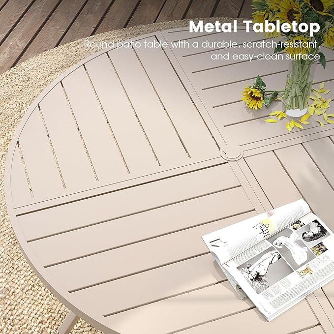 DIFY 9 Pieces Outdoor Patio Dining Set, 8 Sandshell Textilene Swivel Dining Chairs and 59.8" Sandshell Round Metal Dining Table, Outdoor Table and Chairs