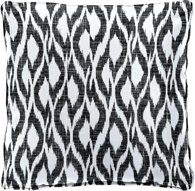 BrylaneHome 20" Square Throw Pillow - Patio & Outdoor - Water, Stain & Fade Resistant - Black Ikat