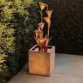 XBrand Metal Sculptural Multi-Tiered Flower Water Fountain, No LED Lights, Bronze, 46" Tall