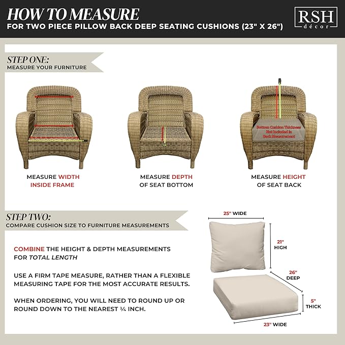 RSH DECOR: Deep Seating Cushion with Pillow Back | 23” x 26” Seat | All-Weather Spun Fabric | Water and Fade-Resistant | Outdoor Chair Cushion Set for Patio Furniture | Colsen Berry