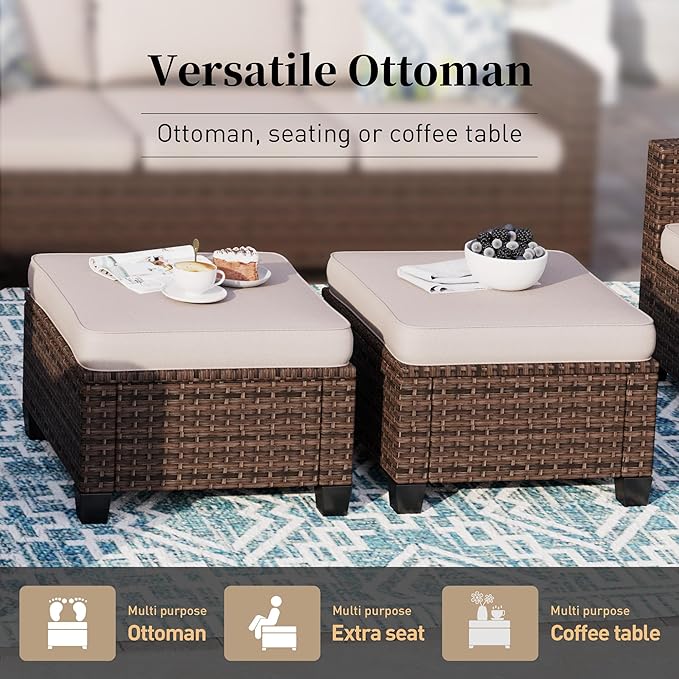 Patio Furniture Set Outdoor Furniture Brown Wicker Rattan Patio Conversation Sets with Cushion Outside Sofa Set,7 Pieces 9 Seats,Beige