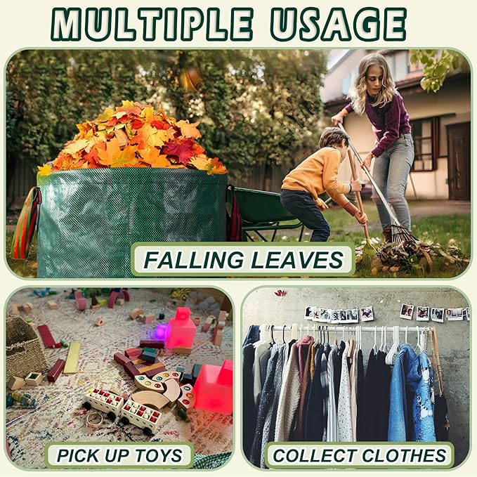 Reusable Yard Waste Bags, 72 Gallon Lawn and Leaf Bags, 6 Pack Garden Weed Heavy Duty with 4 Handles Standable&Collapsible Outdoor Trash Bags, Camping Yard Recycling Bags with 2 Pair of Gloves