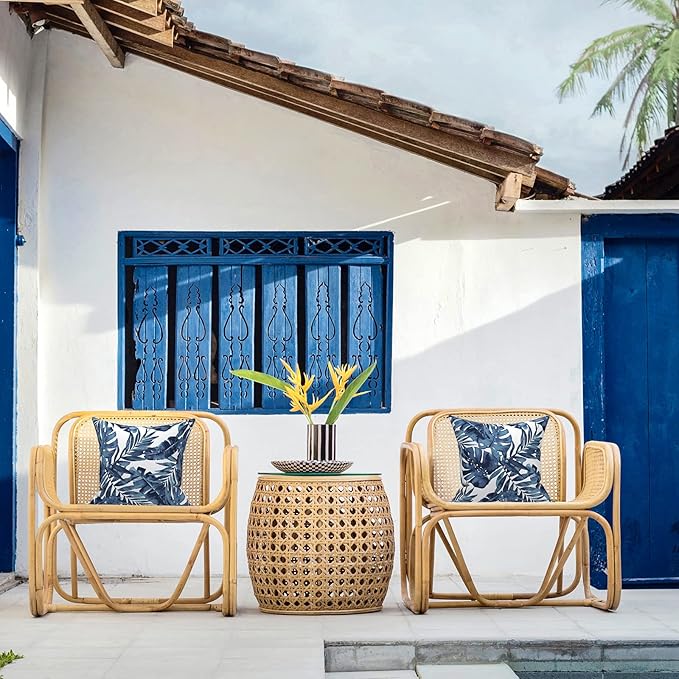 LVTXIII Outdoor/Indoor Throw Pillows, Decorative Throw Pillows with Inserts, 18”x18” Square Pillows for Bed, Couch, Sofa and Patio Furniture (Set of 2, Palm Blue)