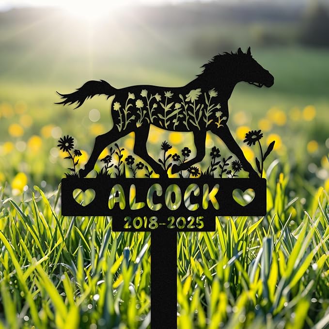 Personalized Horse Memorial Stake,Pet Plaque for Horse Lover,Metal Horse Grave Marker,Remembrance Stake,Outdoor Garden Yard Sign Horse 14inch