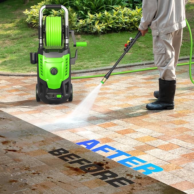 4800 PSI Pressure Cleaner- 4.0 GPM High Power Cleaner with 33FT Hose Reel M22-14mm, 4 Nozzles and Foam Cannon, for Home, Cars, Fences, Patio, 2025 Upgraded (Green)