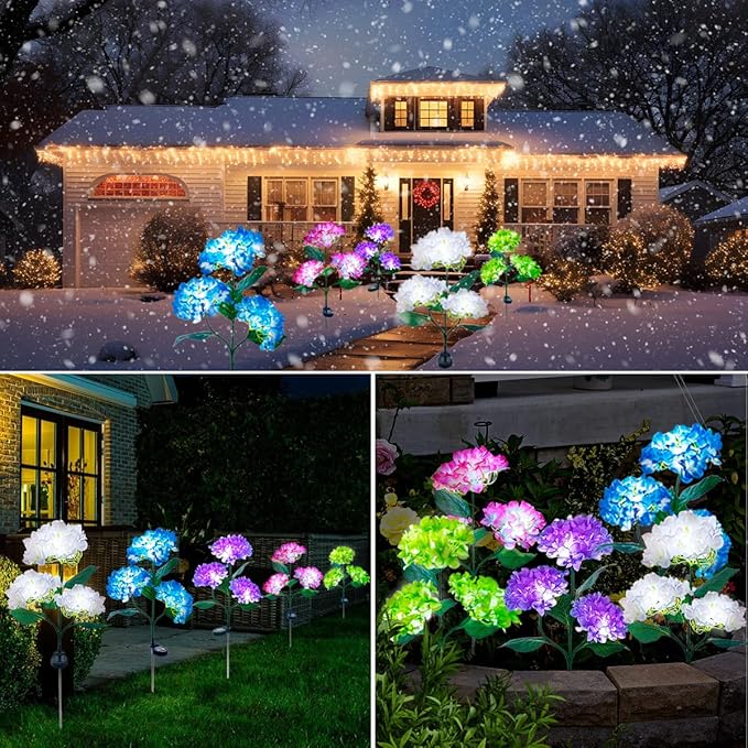 Aolyty Solar Garden Lights Outdoor, Solar Hydrangea Lights IP65 Waterproof LED Flowers Stake Lights 2 Pack for Garden Pathway Patio Backyard Landscape Decorative (Purple)