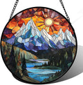 Stained Glass Window Hanging - Colorful Mountain Lake Landscape Sun Catcher for Door Garden Home Decor Suncatcher Christmas Mother's Day Birthday Gifts for Women Men Mom Nana 15 in