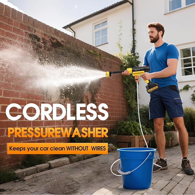 Cordless Pressure Washer, 21V Portable Pressure Washer Cordless, 130Bar Powerful car Washer with 2 * 3.0AhBattery&Multifunctional Nozzle, for Cars/Floors/Gardens
