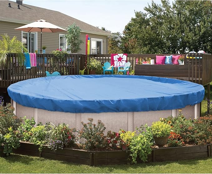 ECOOPTS Round Pool Cover for Above Ground Pools, Swimming Pool Cover Protector Winter Safety Cover (8 ft, Blue)