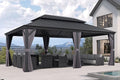 PURPLE LEAF 13' X 20' Permanent Hardtop Gazebo Aluminum Gazebo with Galvanized Steel Double Roof for Patio Lawn and Garden, Curtains and Netting Included Grey