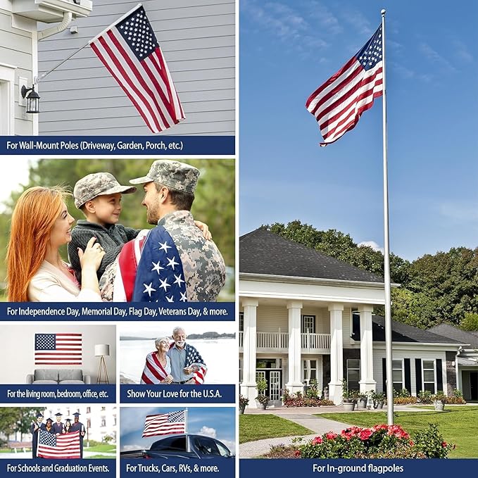Pole Sleeve Flag 3x5,Us Flag Pole Sleeve,New 420D Polyester,Heavy Duty Durable TearProof,Embroidered Stars,Sewn Stripes,UV Protection,Water Resistant,Sleeved American Flag (Pole NOT Included)