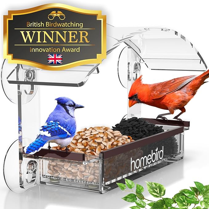Window Bird Feeder with Strong Suction Cups - (Upgraded 2025 Model) Clear Acrylic Feeder Window for Cats Bird House Gift