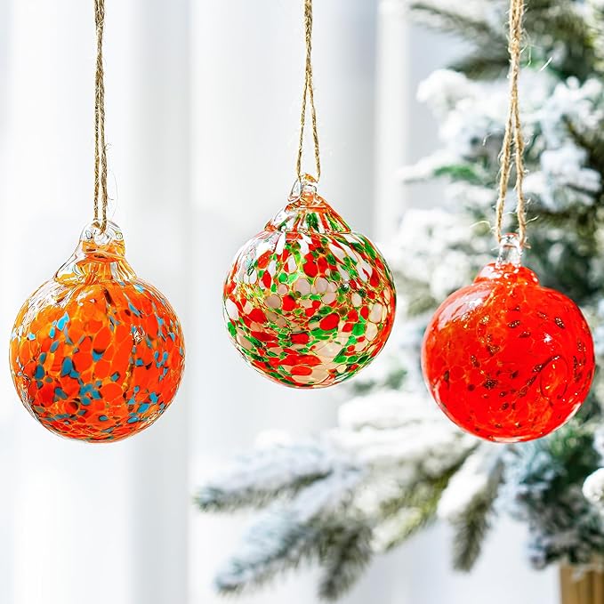Set of 3 Blown Glass Gazing Balls Ornaments Hanging Glass Ornament Balls Decor for Garden Patio